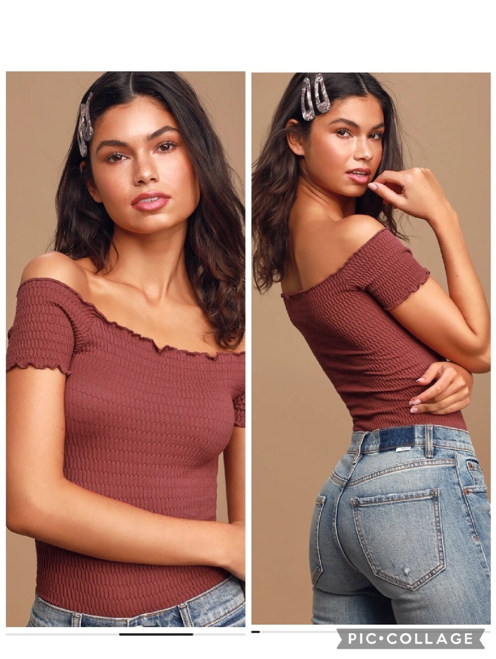 Free People Moulin Ruched Smocked Off-The-Shoulder Cami Washed Burgundy Marsala